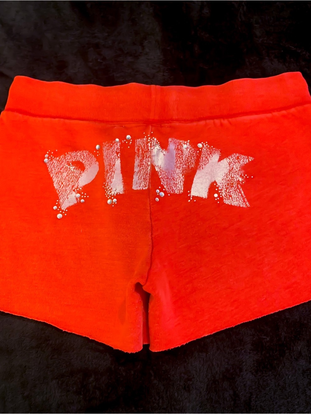 PINK Victoria's Secret Red Rhinestone Logo Sweat Shorts